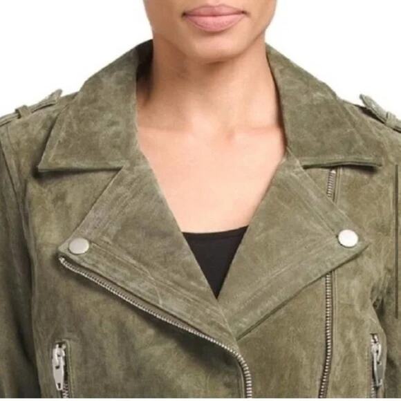 NWT SL8 Suede Olive Green Leather Moto Jacket Size Medium - Picture 4 of 5